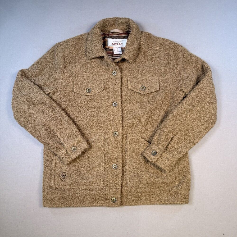 Ariat Teddy Bear Aztec Lined Shacket Womens Small Brown Western Button Up Sherpa